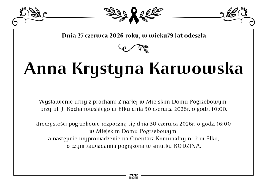 Anna Krystyna Karwowska - nekrolog